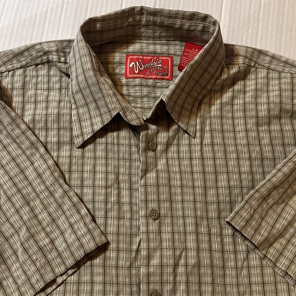 Woody’s Retro Lounge gray beige plaid soft textured like seersucker camp shirt L - Picture 2 of 9